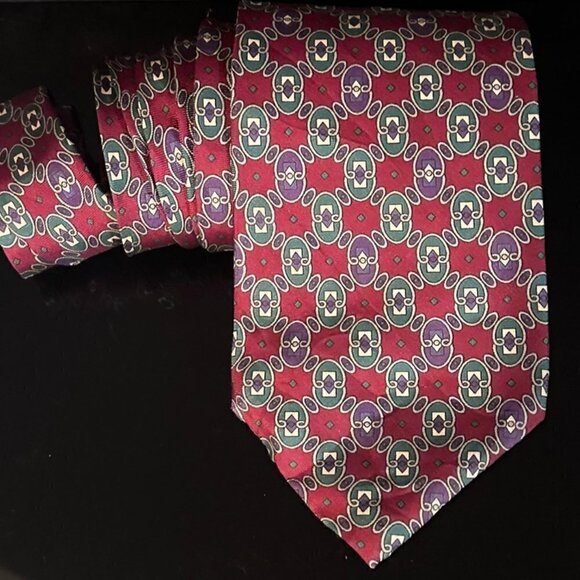 Dior Mid Century Modern Neckwear Tie 100% All Silk Purple Baroque Regal Red Mod - Picture 1 of 7